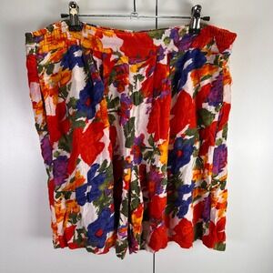 VTG Pinky 80s Floral‎ Womens Med Print Colorful Culottes Shorts Retro Pockets